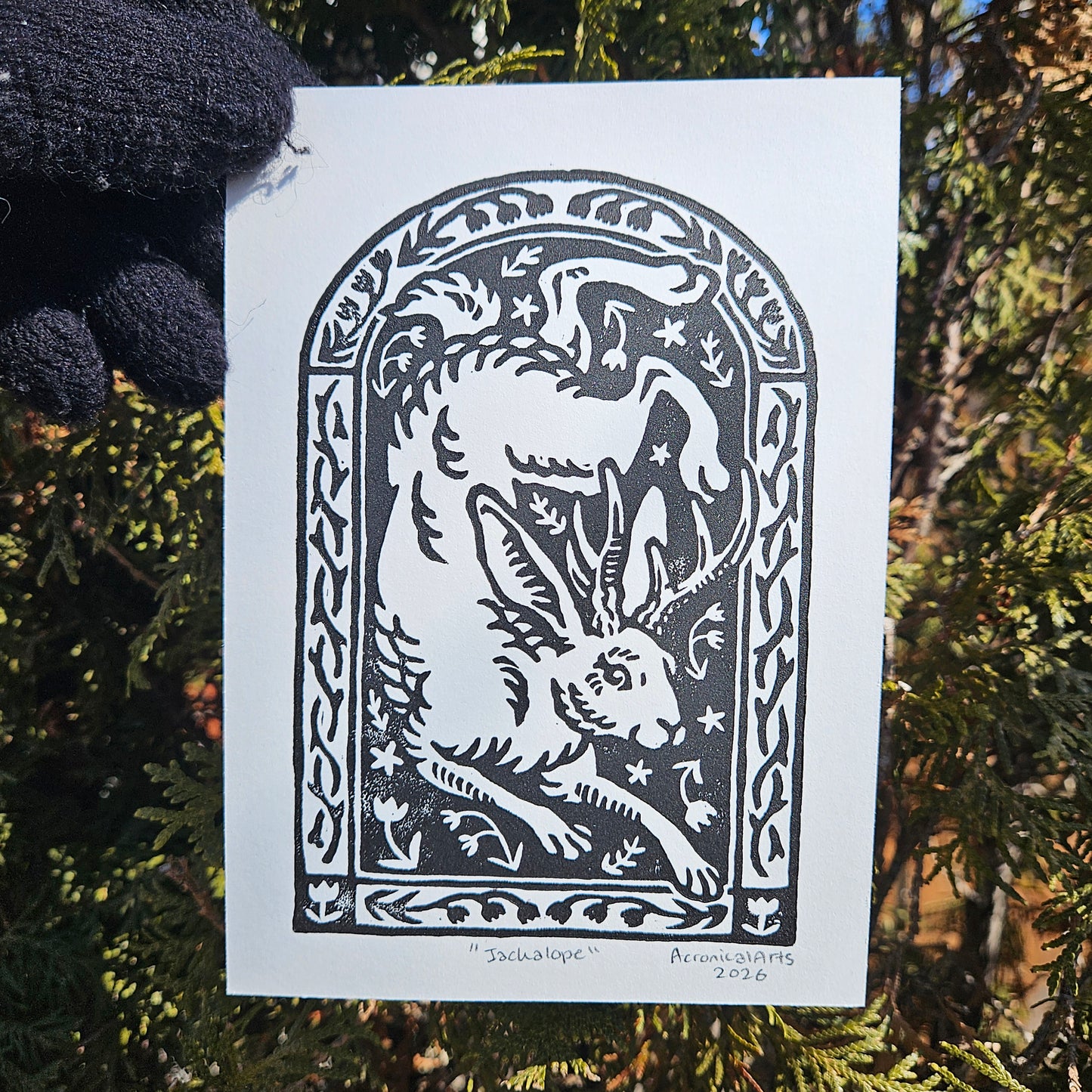 Jackalope - Lino Print