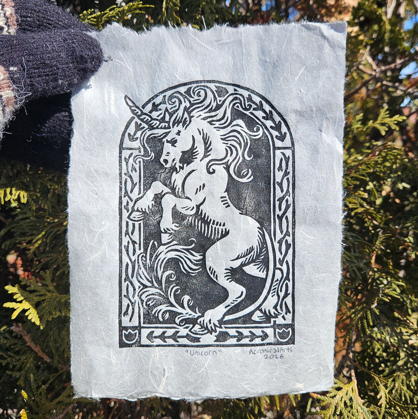 Unicorn - Lino Print